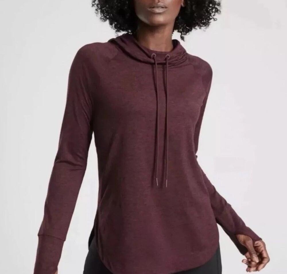 Athleta Uptempo Hoodie Sweatshirt Burgundy Red Stretch XS Sport Gym Run